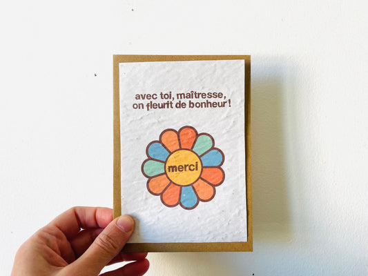Carte à planter fleurs multicolore pour ma maîtresse