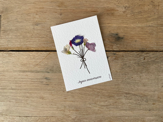 Carte fleurs pressées Joyeux anniversaire